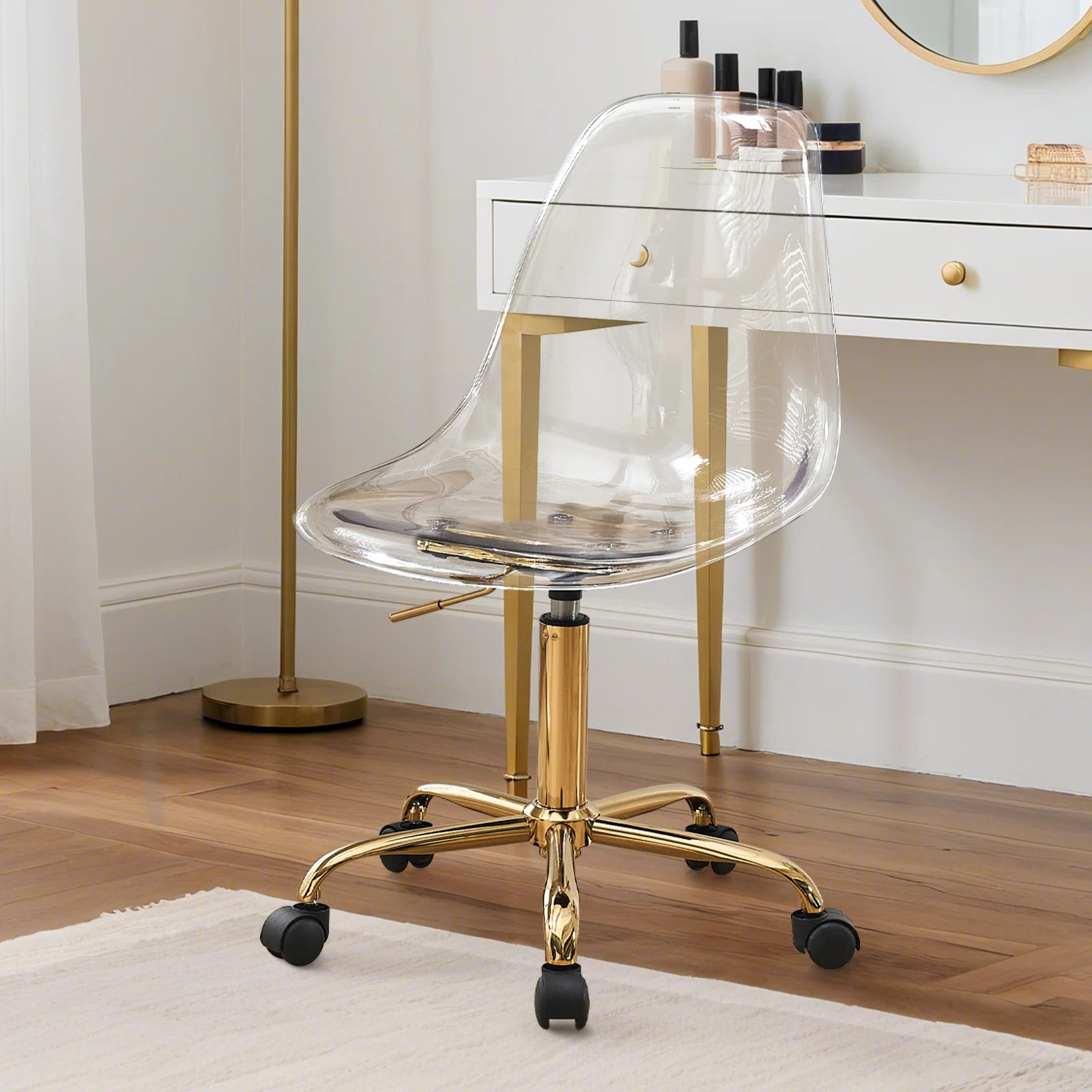 Clear Acrylic Desk Chair, Modern Small Acrylic Home Office Chairs with Wheels, Armless Swivel Van... | Wayfair North America
