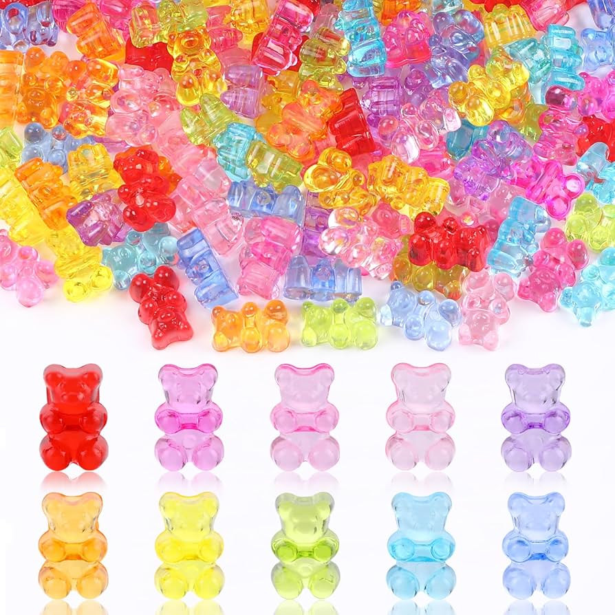 DIYDEC 200pcs Acrylic Bear Beads Mixed Color Cute Gummy Bear Beads Transparent Tiny Clear Bear Ch... | Amazon (US)