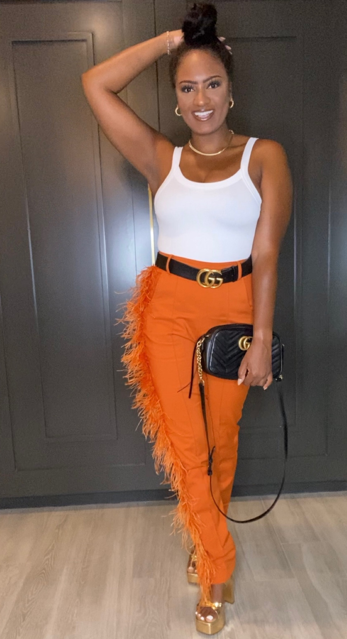 Target bodysuit (M), Hanifa “ostrich feather” pants (M), Steve Madden Heels (9) #datenight #girlsnightout 

#LTKshoecrush #LTKparties #LTKstyletip