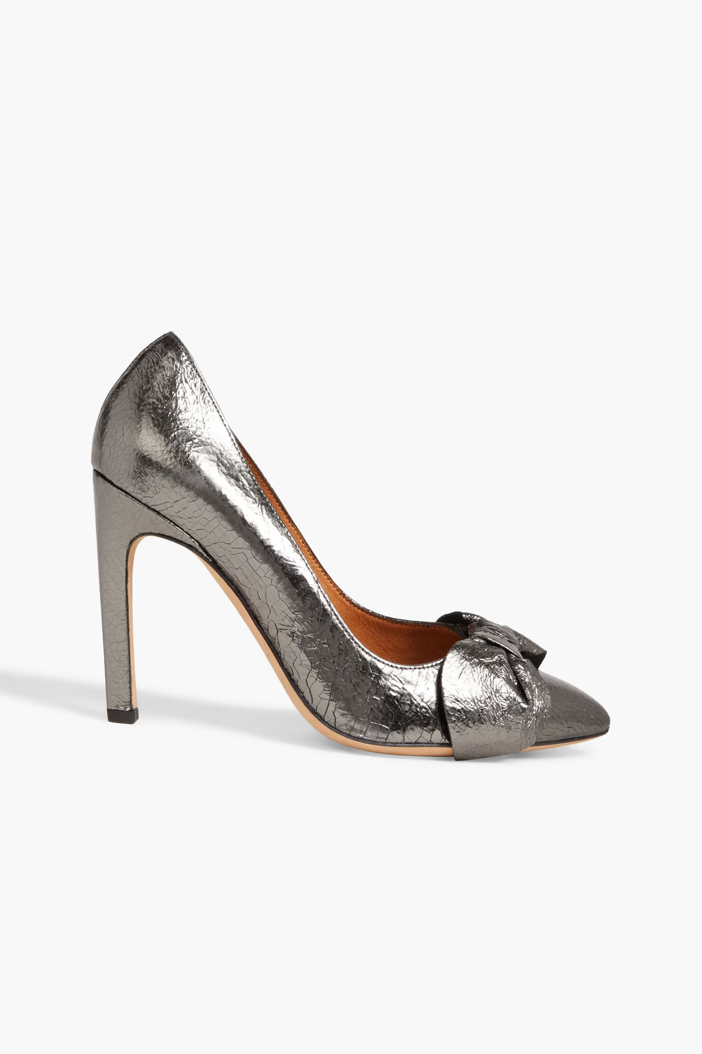 Gunmetal Bow-embellished metallic cracked-leather pumps | IRO | THE OUTNET | The Outnet (US and CA)