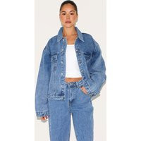 Mid Blue Wash Oversized Classic Denim Jacket | PrettyLittleThing UK