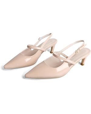 Slingback Heels for Women Kitten Heel Closed Pointed Toe Dressy Sandals Pumps for Wedding Party C... | Amazon (US)