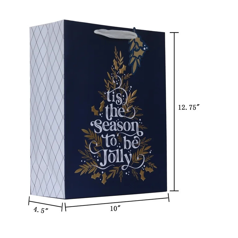 Large Blue, White, and Gold 'Tis the Season Christmas Paper Gift Bag, 10" x 4.5" x 12.75", by My ... | Walmart (US)