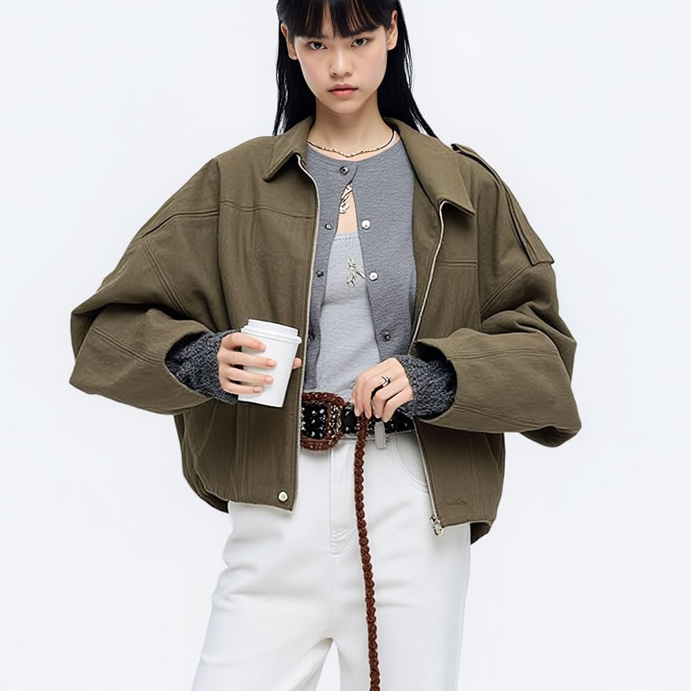 Xunger Women's Faux Suede Bomber Jacket Spring Lapel Pilot Coat Casual Oversized Long Sleeves Tre... | Amazon (CA)