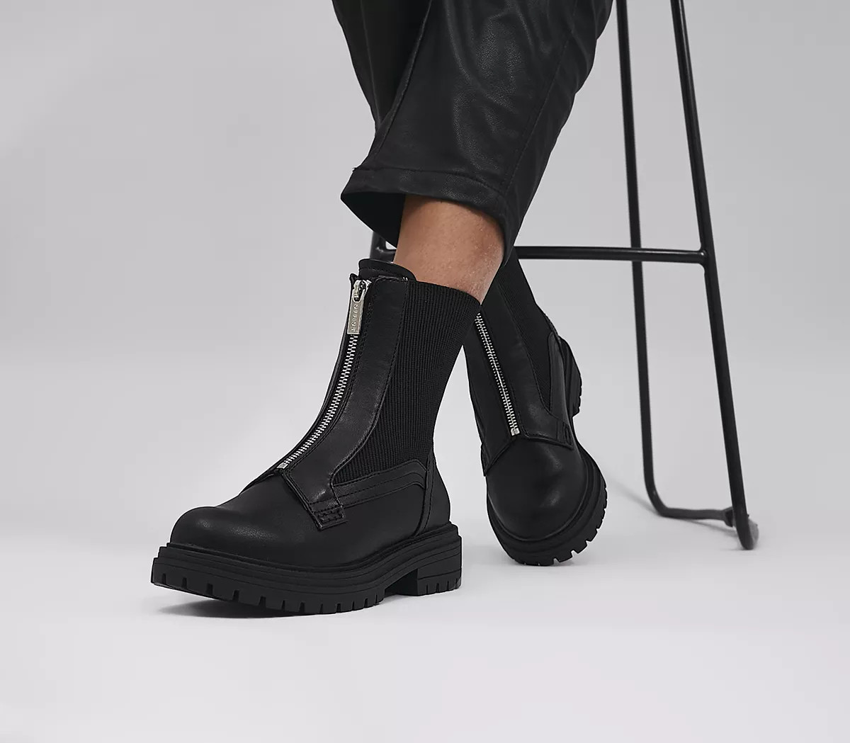 Office
								Agent Zip Front Knit Ankle Boots
								Black | OFFICE London (UK)