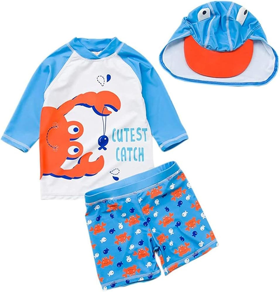 Baby and Toddler Boys' 3-Piece Swimsuit Set Kids Crab Bathing Suit Swimwear with Hat Surfing Suit... | Amazon (US)
