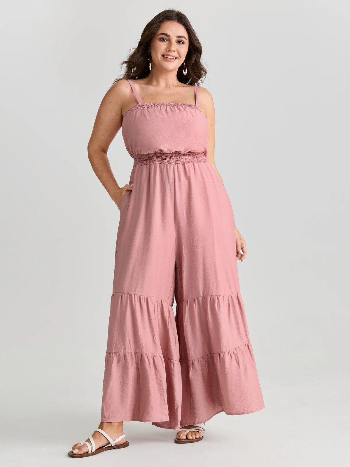 Shirred Tiered Adjustable Jumpsuit | Bloomchic