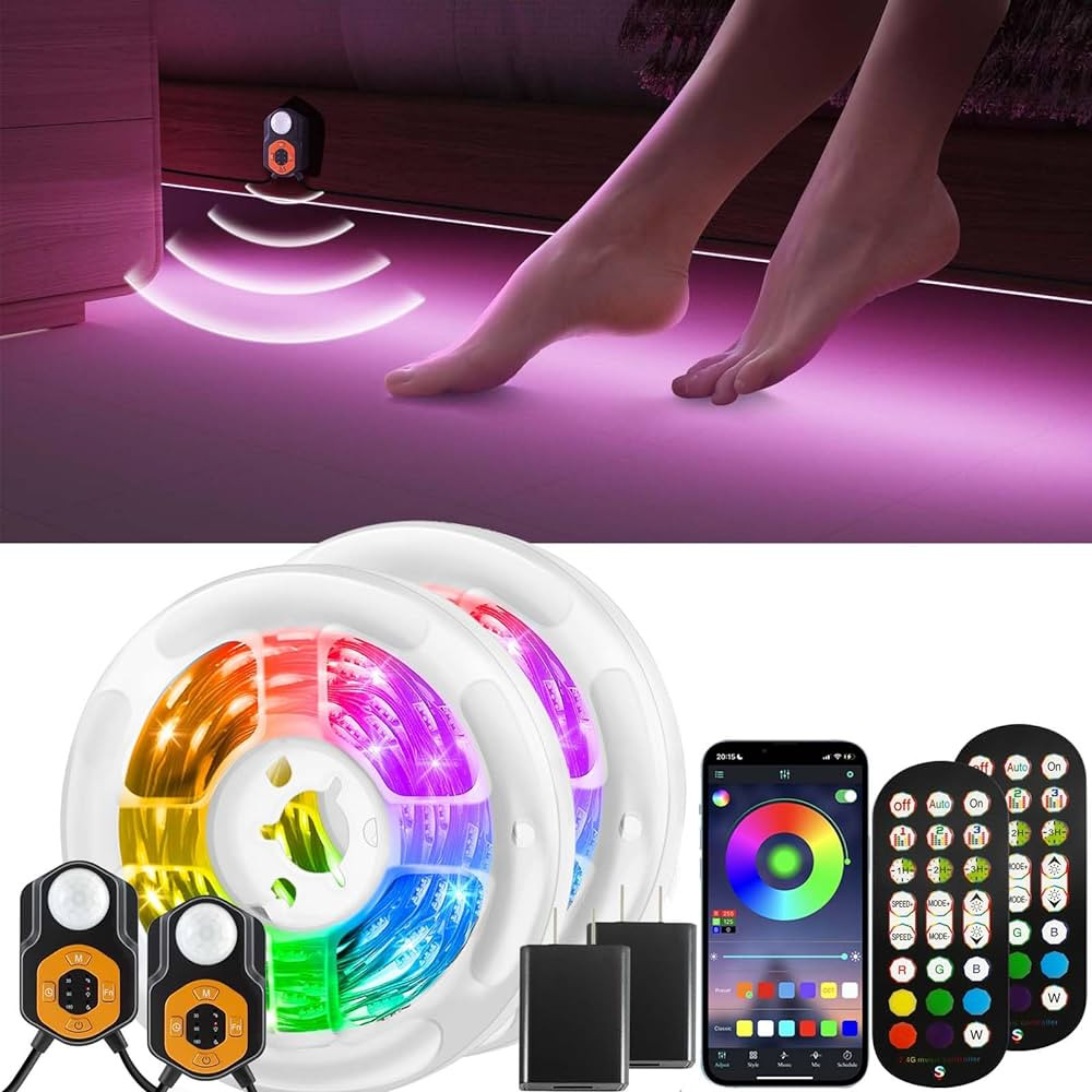 Auplf Under Bed Lights Motion Sensor LED Light Strip, 2x9.84ft 3 Mode RGB Motion Activated Bed Li... | Amazon (US)