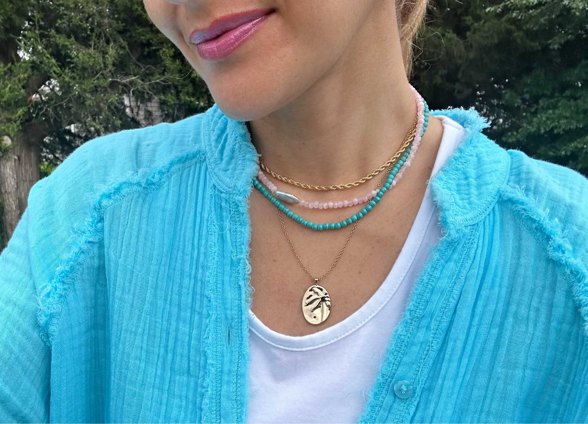 🩵🤍💚🩷

Exact turquoise necklace linked
Exact 3mm gold rope chain/necklace linked 
Exact tank top linked (size M)
My shirt is from AE/aerie (very oversized , wearing size XS), this color is no longer available , so , I linked it in a different color & also a similar option that I have from Amazon (size L)

#LTKsalealert #LTKstyletip #LTKfindsunder50