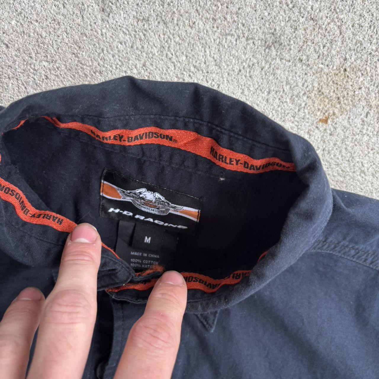harley davidson motorcycle button up orange and... | Depop | Depop US