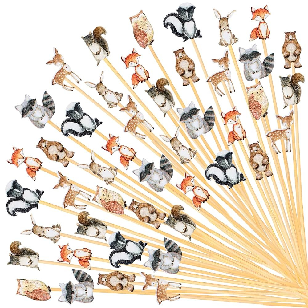 Whaline 120Pcs Woodland Animals Cocktail Picks 8 Styles Cute Jungle Animals Handmade Bamboo Tooth... | Amazon (US)