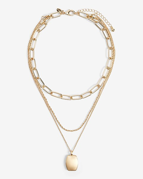 3 Row Brushed Chain Pendant Necklace | Express