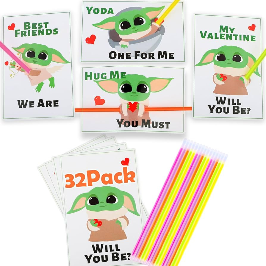 Valentines Day Gifts for Kids - Valentines Cards for Kids Classroom - 32 Valentines Baby Grogu Ca... | Amazon (US)