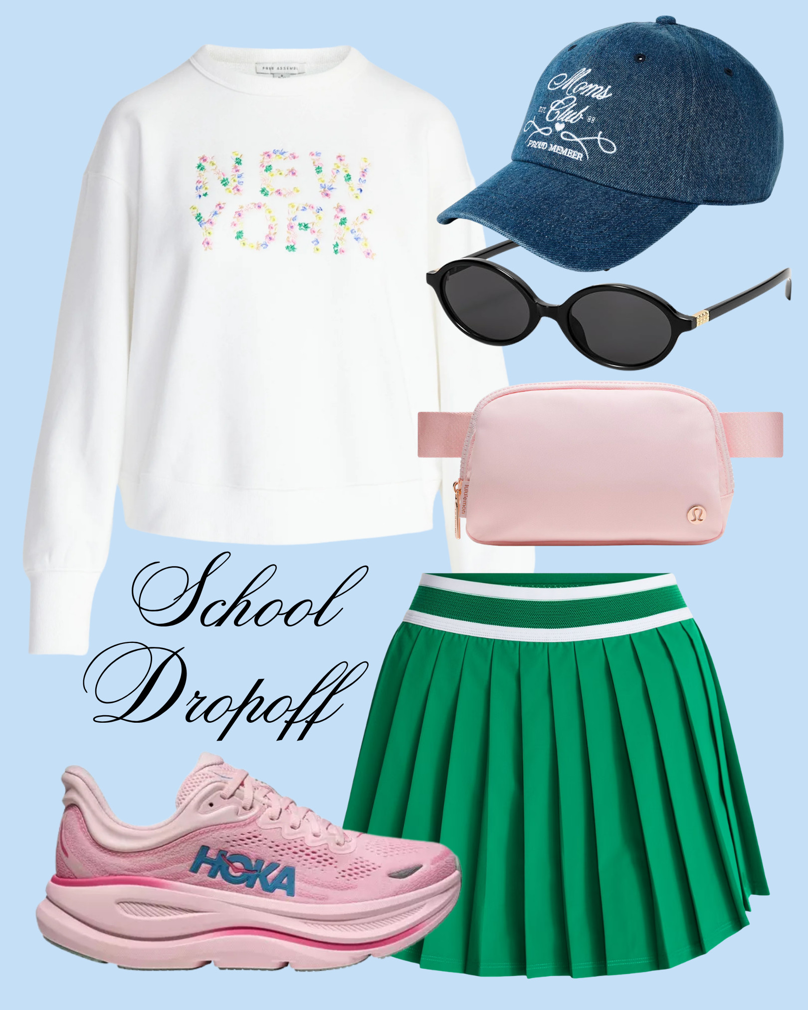School drop-off, but make it cute 💚🎾 An easy sporty-prep mom uniform that’s comfy, pulled together, and perfect for busy mornings. Throw it on, grab your coffee, and go!

school drop off outfit, mom uniform outfit, mom style everyday, sporty prep outfit, tennis skirt outfit, athleisure mom outfit, casual mom outfit, comfy cute outfit, everyday outfit inspiration, mom life outfits, busy mom style, school run outfit, practical outfits for moms, comfortable outfit ideas, effortless style outfits, chic athleisure outfit, preppy casual outfits, green tennis skirt outfit, pleated skirt outfit, graphic sweatshirt outfit, new york sweatshirt, floral graphic sweatshirt, baseball cap outfit, mom club hat, casual accessories outfit, lululemon belt bag dupe, belt bag outfit, crossbody bag outfit, oversized sweatshirt outfit, sneaker outfit ideas, hoka sneakers outfit, comfortable walking shoes, mom on the go outfit, coffee run outfit, errands outfit, everyday basics outfit, elevated casual outfits, chic on a budget, casual chic style, sporty chic aesthetic, preppy mom style, capsule wardrobe mom, mix and match outfits, flattering casual outfits, fall spring transition outfit, aesthetic outfits, ltk fashion finds, ltk mom outfits 

 #LTKootd #LTKmomlife #LTKActive