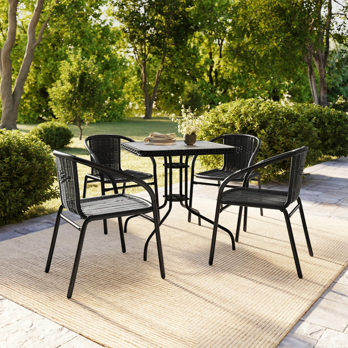Arthor Rattan Indoor/Outdoor Stacking Restaurant Chairs by Flash Furniture (Set of 4) | Wayfair North America