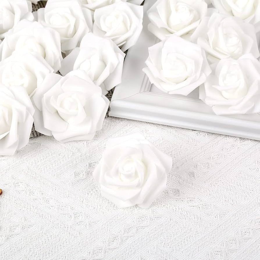 INSUNSIX Artificial Rose Flower Heads, 100pcs White Roses Artificial Flower Foam Rose for DIY Wed... | Amazon (US)