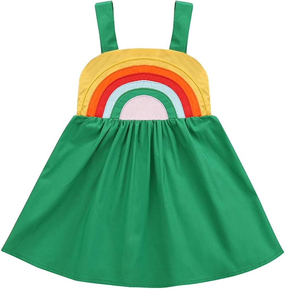 Toddler Baby Girl Clothes Cartoon Rainbow Printed Sleeveless Halter Dress Cute a-Line Sundress on... | Amazon (US)