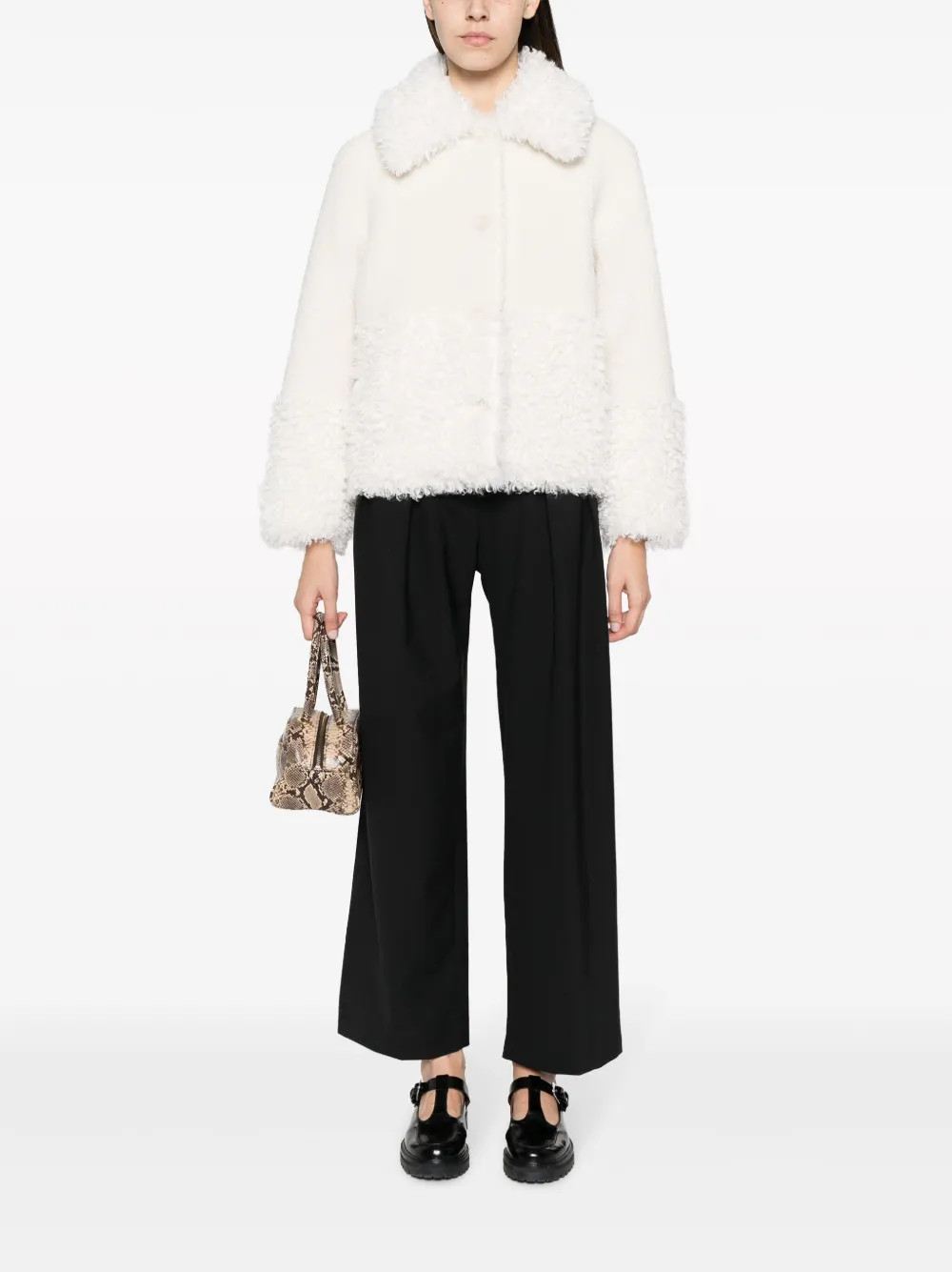 oversized collar faux-shearling jacket | Farfetch Global