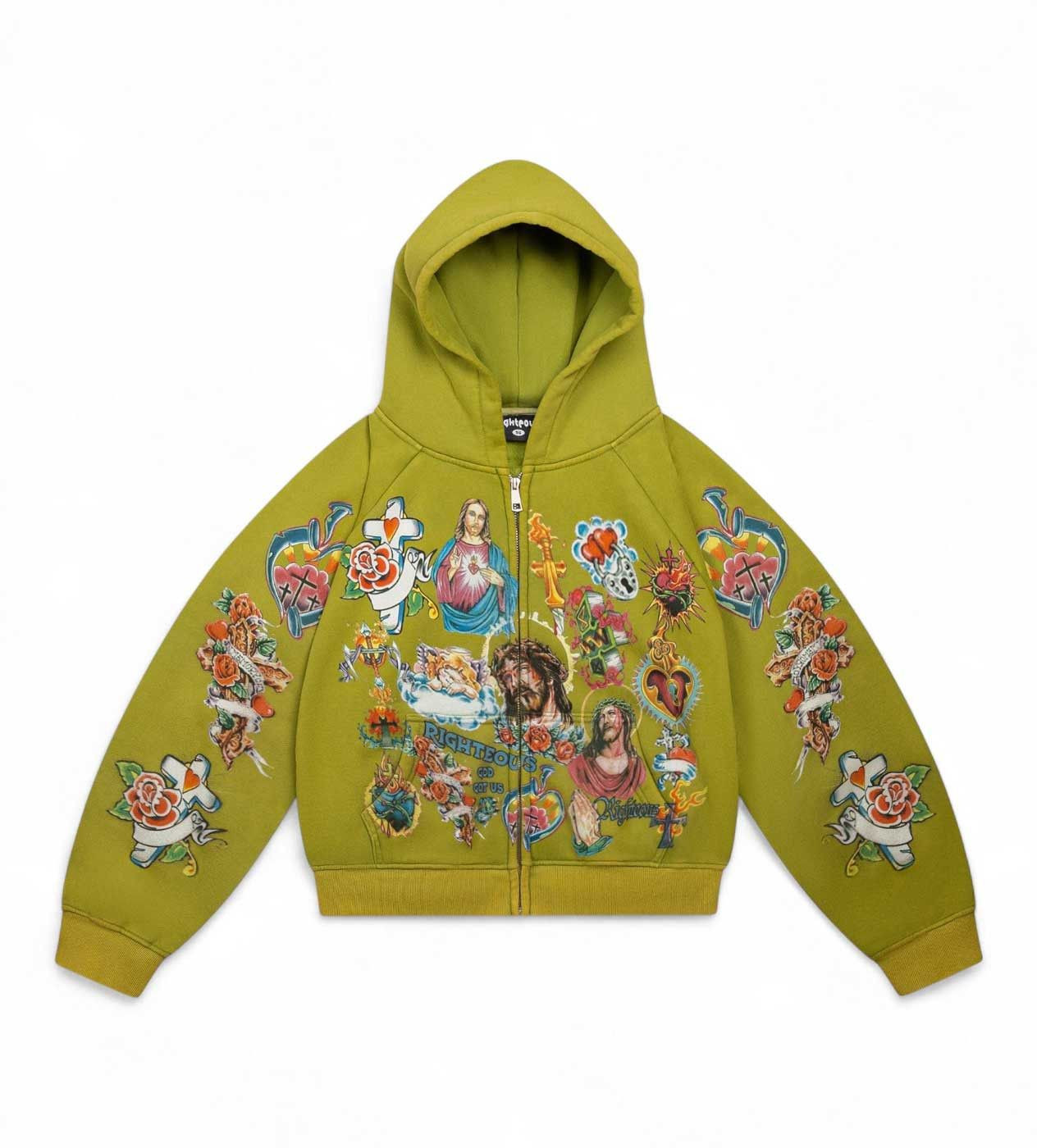 Righteous Risen King Zip Up Hoodie Green | Grailed