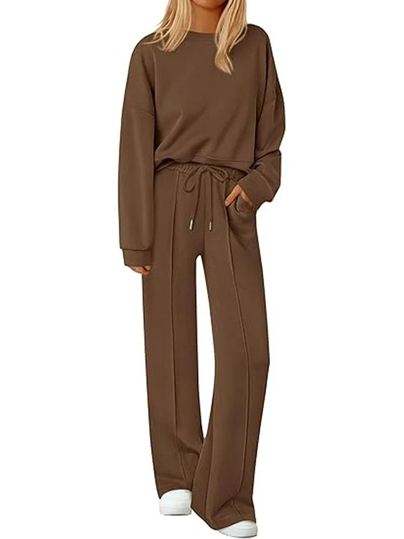 PRETTYGARDEN 2 Piece Sets For Women Fall Trendy Long Sleeve Sweatshirt Wide Leg Pants Loungewear ... | Walmart (US)