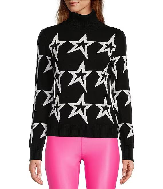 Active Allover Star Ribbed Turtleneck Long Sleeve Statement Sweater | Dillard's