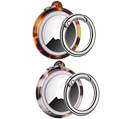 Omter 2 Pack Resin Airtag Case Holder with Airtag Keychain, Dropproof AirTag Keychain Cover, Full-Body Shockproof,Portable AirTag Case for Keys, Luggage,Wallet,Cat,Dog (Ivory + Tortoise Tortoise) | Amazon (US)