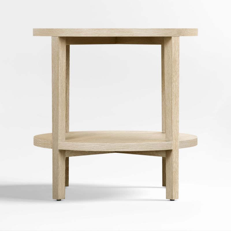 Clairemont Natural Oak Wood Round End Table with Shelf | Crate & Barrel | Crate & Barrel