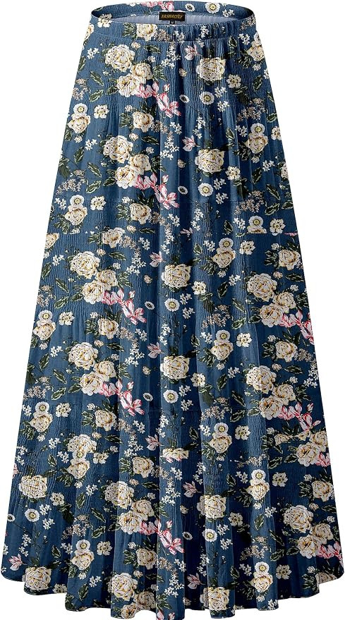 Women's Chiffon Elastic High Waist Pleated A-Line Flared Maxi Skirts | Amazon (US)