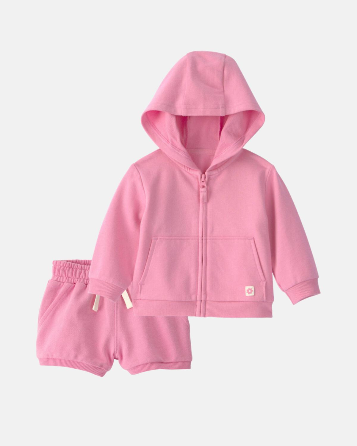 Baby Girl 2-Piece French Terry Hoodie & Short Set - Pink | Carter's Inc
