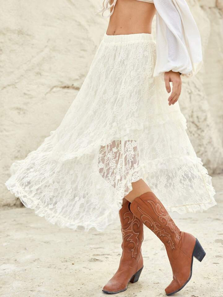 SHEIN X Stagecoach SHEIN BohoFeels Ladies' Holiday Lace Skirt | SHEIN