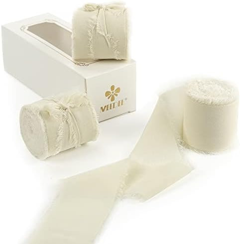 Socomi Ivory Handmade Fringe Chiffon Silk Ribbon 1-3/4" x 7Yd 4 Rolls Frayed Ribbons for Wedding Inv | Amazon (US)