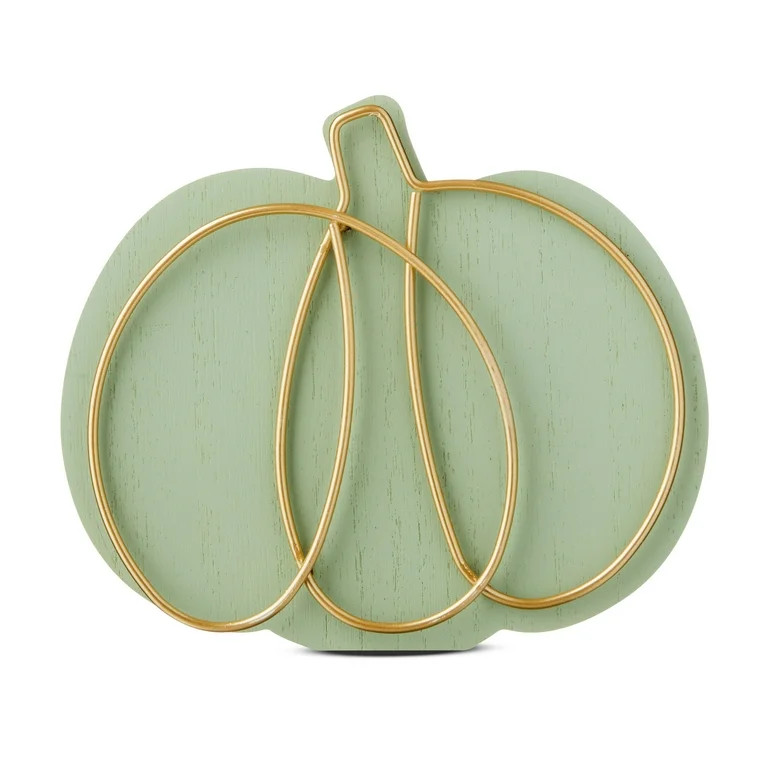 Harvest Short Sage Green Pumpkin with Gold Wire Overlay Tabletop Decoration, by Way To Celebrate | Walmart (US)