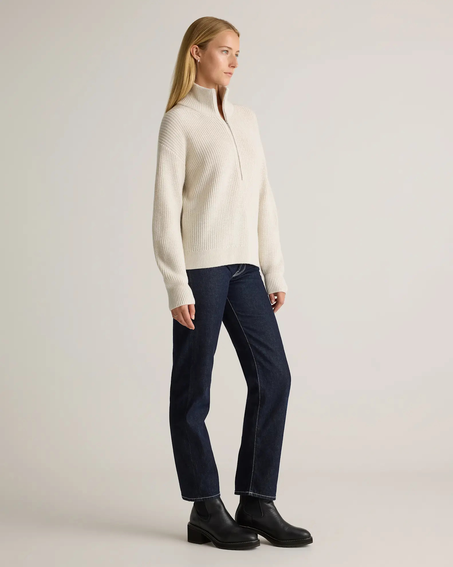 Australian Merino Wool Half Zip Sweater in Heather Bone | Quince