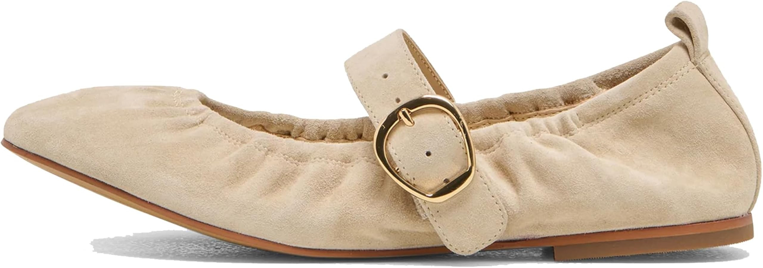 VOLEECE Women's Ruched Ballet Flats Buckle Strap Mary Jane Flat Shoes Slip On Soft Faux Suede Rou... | Amazon (US)