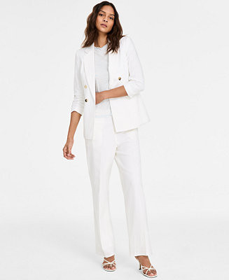 Bar III Women's Ruched-Sleeve Open-Front Linen Blazer, Exclusively at Macy's - Macy's | Macy's