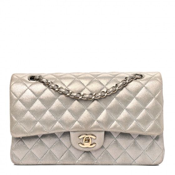 CHANEL Iridescent Calfskin Quilted Medium Double Flap Silver | Fashionphile