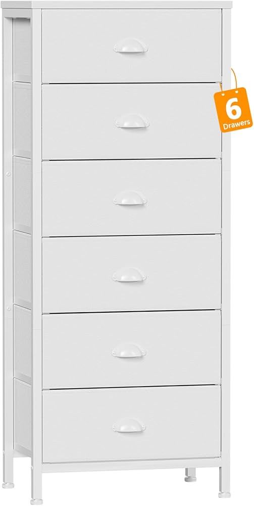 Furnulem White Tall Dresser for Bedroom,Vertical Storage Tower Unit and End Table with 6 Drawers,... | Amazon (US)