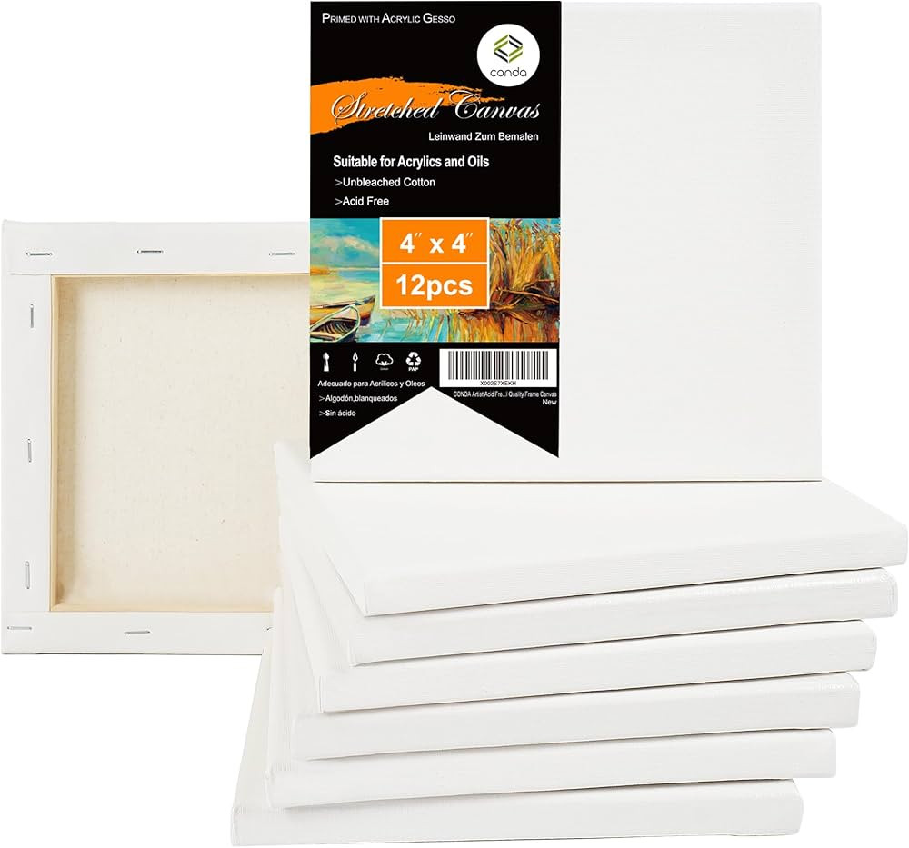 CONDA Mini Stretched Canvas for Painting, 4x4 inch 12 Pack of Art Small Canvases for Kids Artists... | Amazon (US)