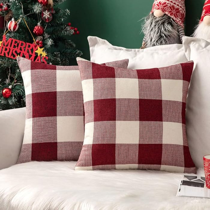MIULEE Pack of 2 Linen Throw Pillow Covers Cushion Case, 18x18 Inch, White and Red | Amazon (US)