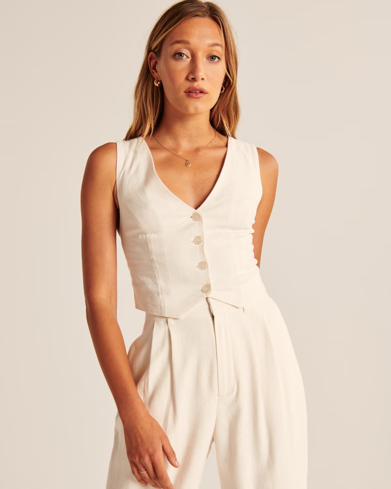 Women's Linen-Blend Vest Set Top | Women's Clearance | Abercrombie.com | Abercrombie & Fitch (US)