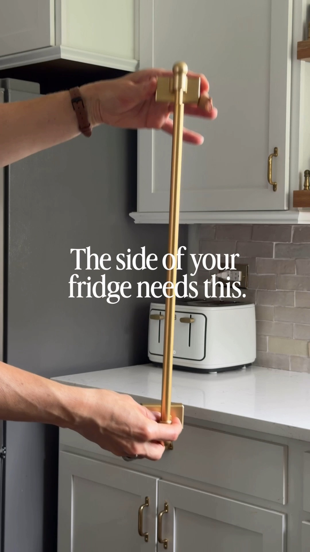 I gave the side of my fridge a little attention and I honestly love how much it warms up the kitchen. Now I’m thinking about taking it one step further and covering the side with wallpaper or contact paper to make it even cuter. Would you leave it as is, or add the wallpaper? Let me know what you think!

I linked everything I used so you can easily recreate the look, from the magnetic towel bar to all the little styling pieces.

#LTKHome