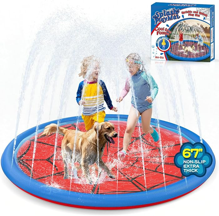 Non Slip Splash Pad for Kids and Dogs, 67'' Extra Large Splash Pad Outdoor Sprinkler for Kids, Do... | Amazon (US)