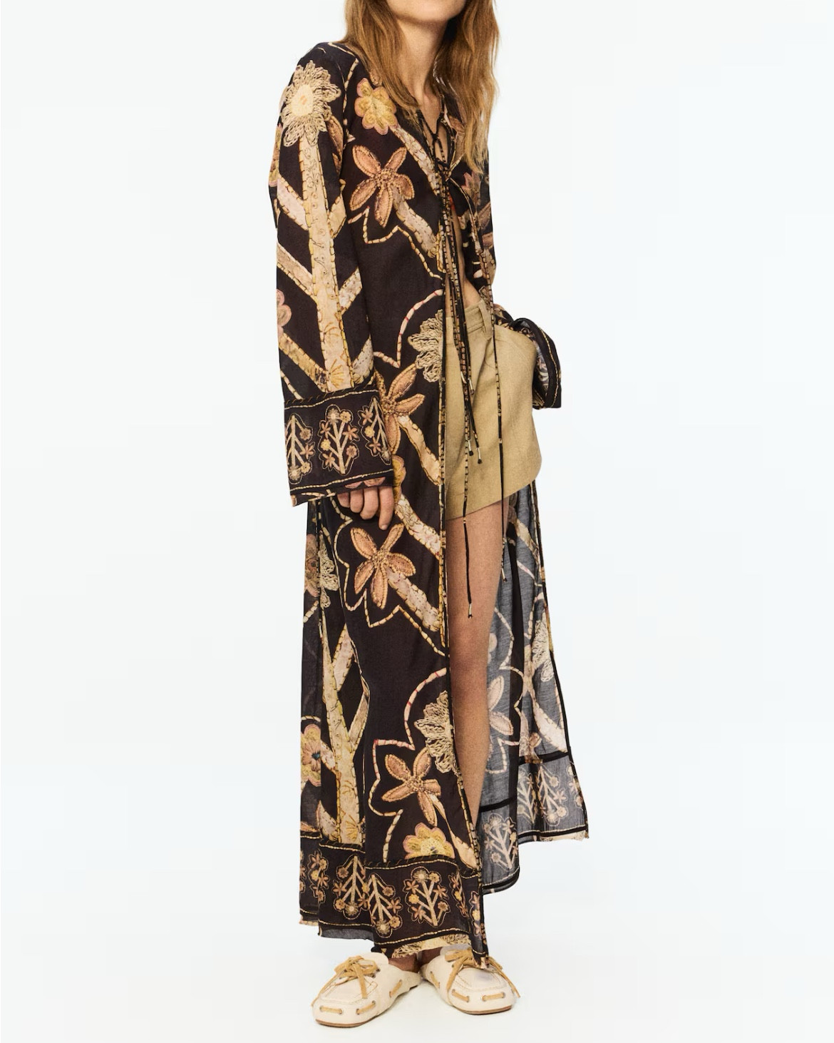 Black floral tie front caftan dress 

#LTKSeasonal