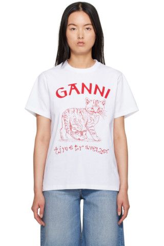 GANNI - White Relaxed Future T-Shirt | SSENSE