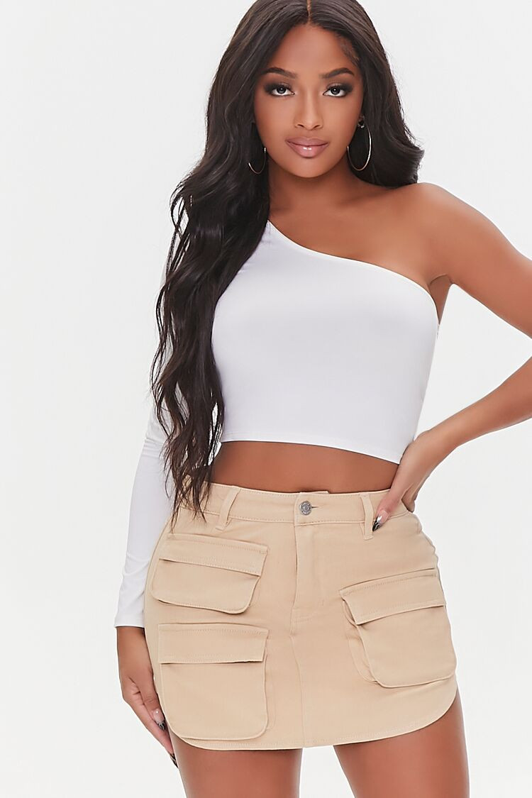 Women Twill Cargo Mini Skirt in Khaki Small | Forever 21 (US)