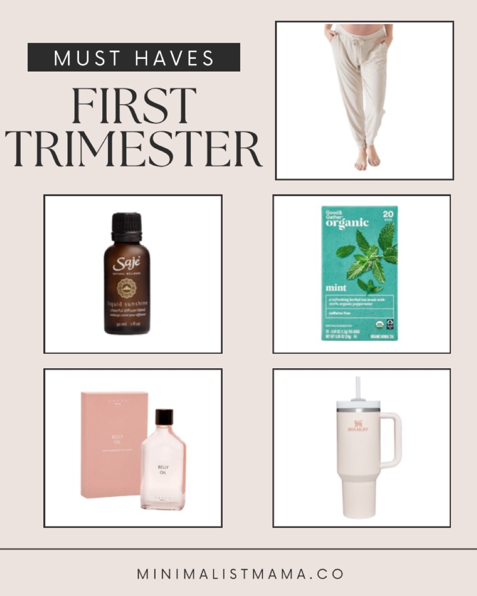 First trimester must haves include organic mint tea, maternity sweatpants, Stanley cup, liquid sunshine diffuser, and belly oil.

Pregnancy, pregnancy gear, pregnancy must haves, pregnancy, first trimester, bump, ltkbump 

#LTKbump #LTKbaby #LTKunder50