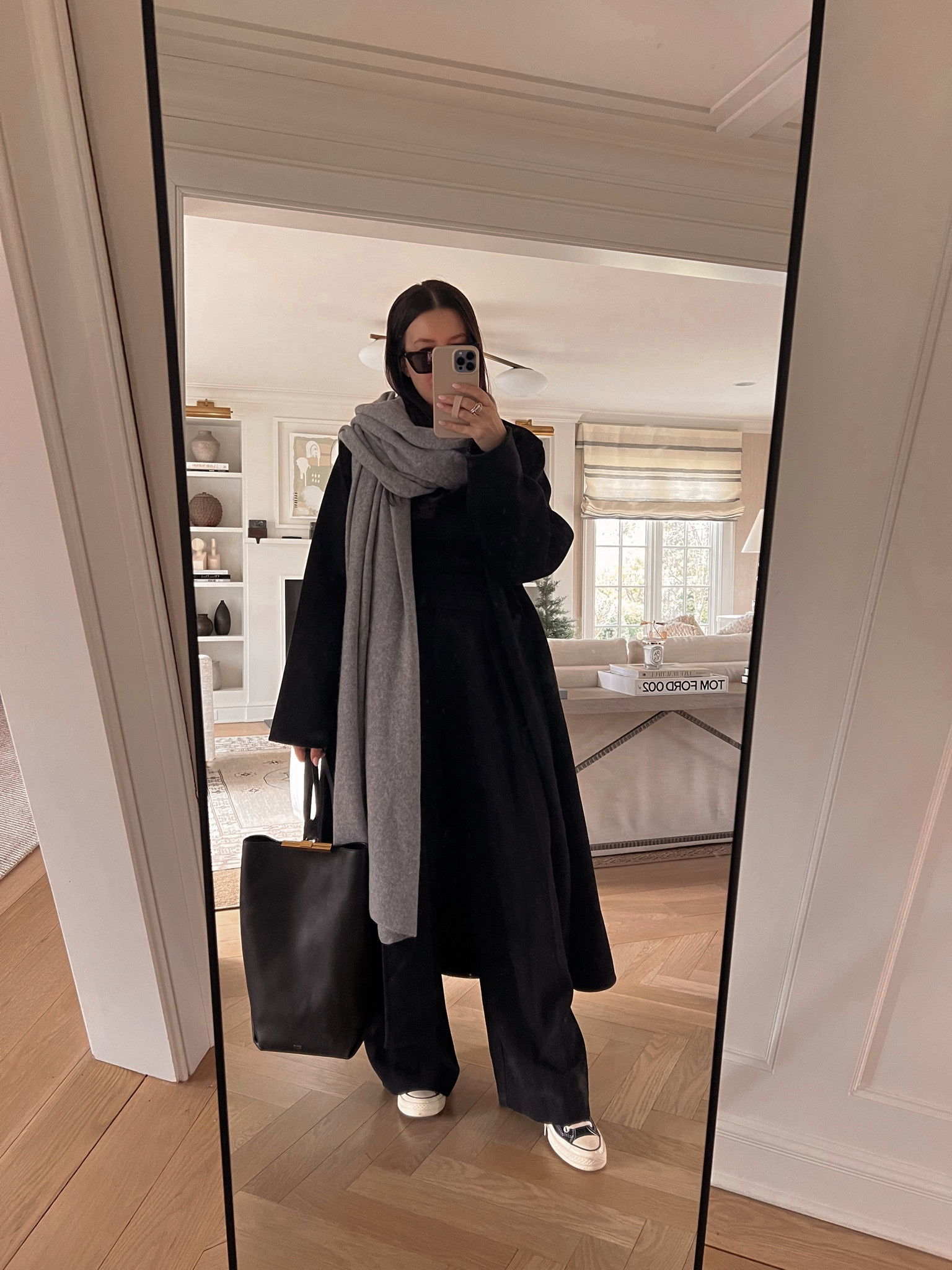 Ootd, cashmere scarf, black trousers, converse 

#LTKSeasonal #LTKunder100