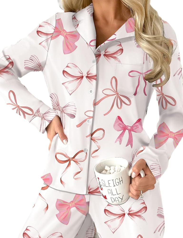 Ecosunny Christmas Santa Pajama Set Women's Long Sleeve Sleepwear Soft Loungewear Two Piece Butto... | Amazon (US)