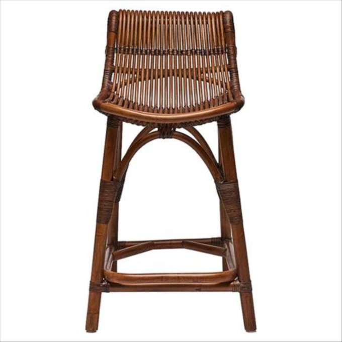 Click for more info about Interlude Naples Coastal Beach Antique Brown Rattan Counter Stool