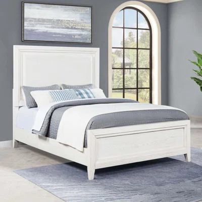 Distressed White Queen Upholstered Panel Bed | Wayfair North America